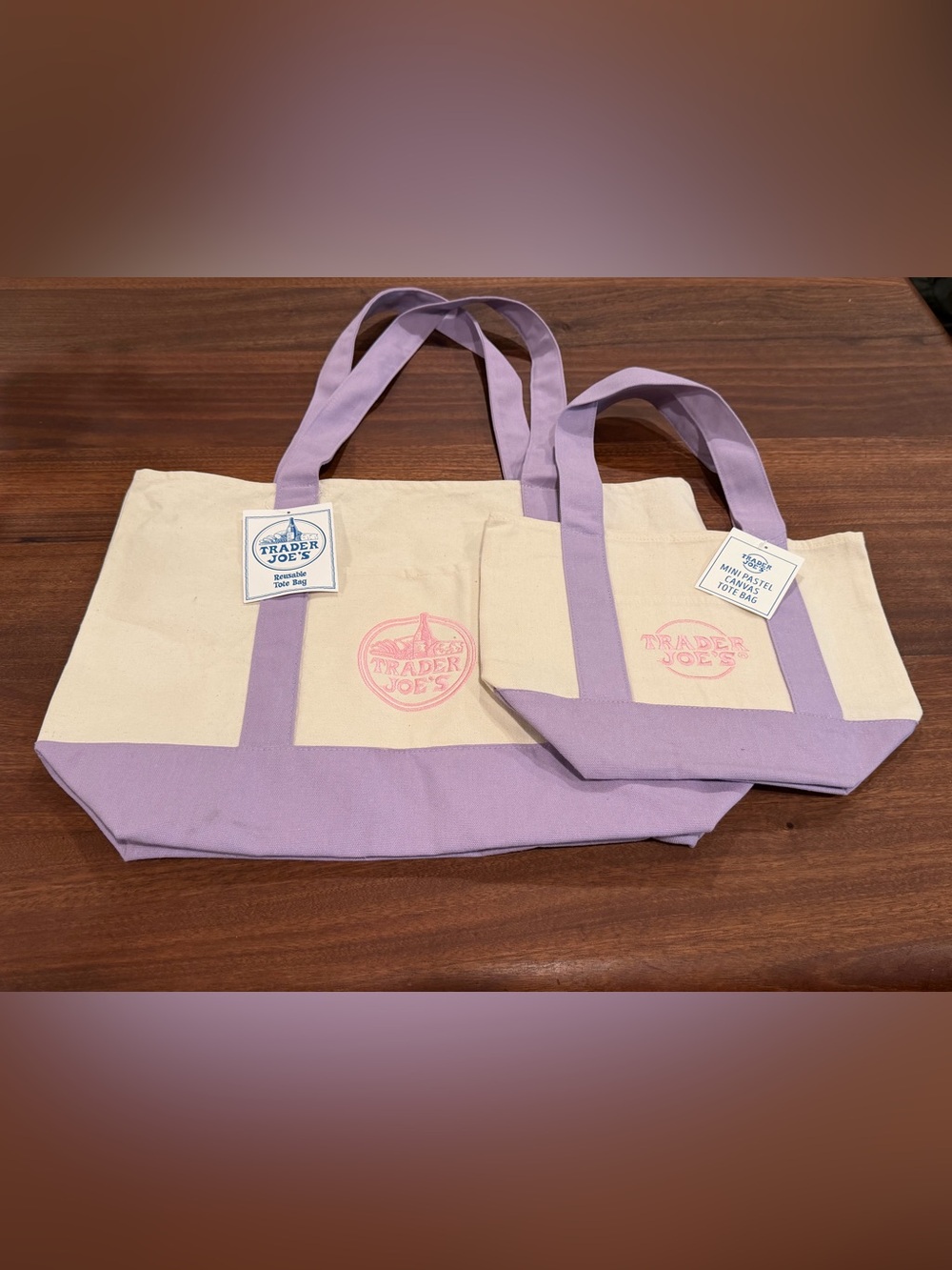 NWT Trader Joe’s Purple Tote Set - Mini & Large Canvas Bags Spring 2026 - Picture 2 of 4
